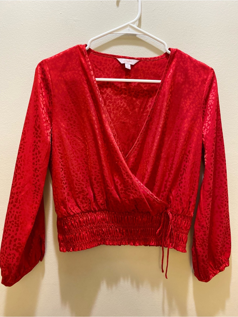 Candie's Red V Top with Smocked Waist